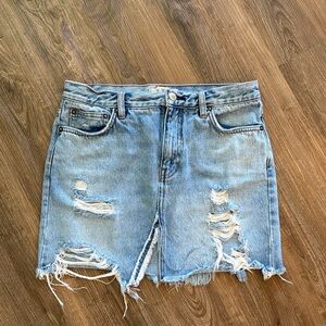 We The Free Light Blue Distressed  Denim Mini Skirt